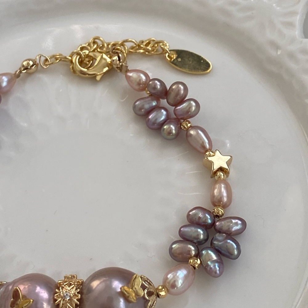 B78- Handmade Edison Pearl Butterfly Braided Bracelet - Picture 5 of 13